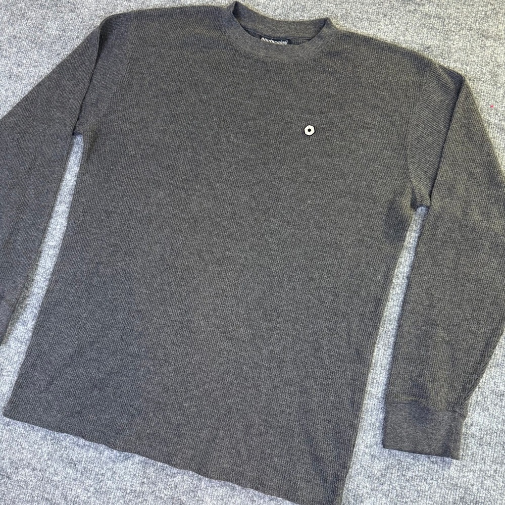 Vintage Southpole Mens Large Gray Waffle Knit Thermal Long Sleeve Shirt Crewneck